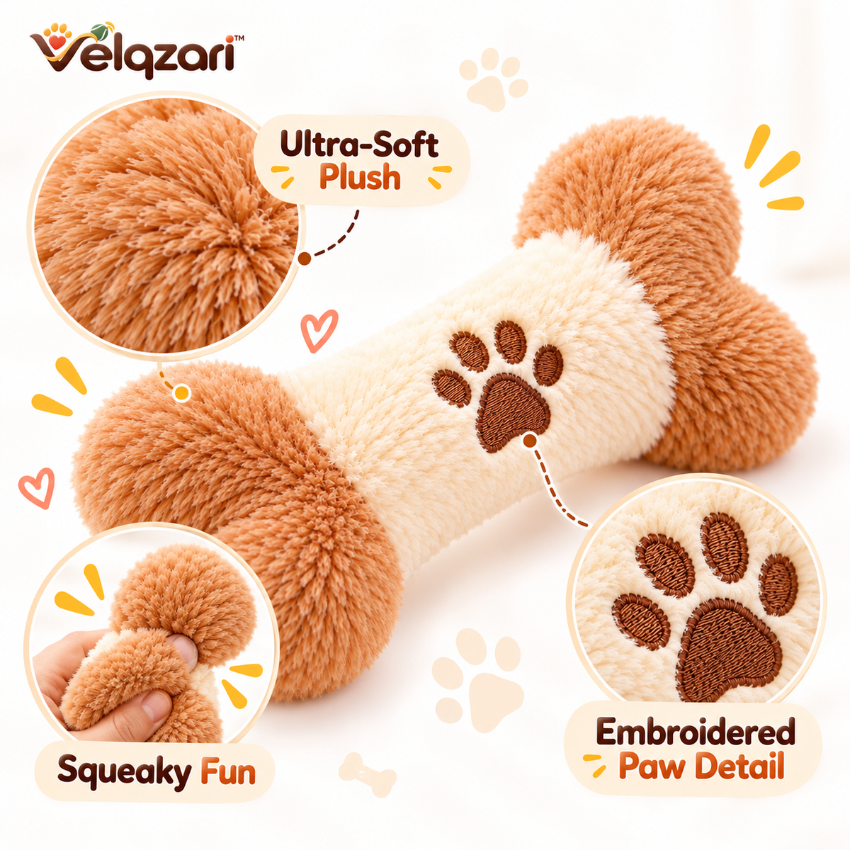 Velqzari™ Plush Squeaky Bone Dog Toy