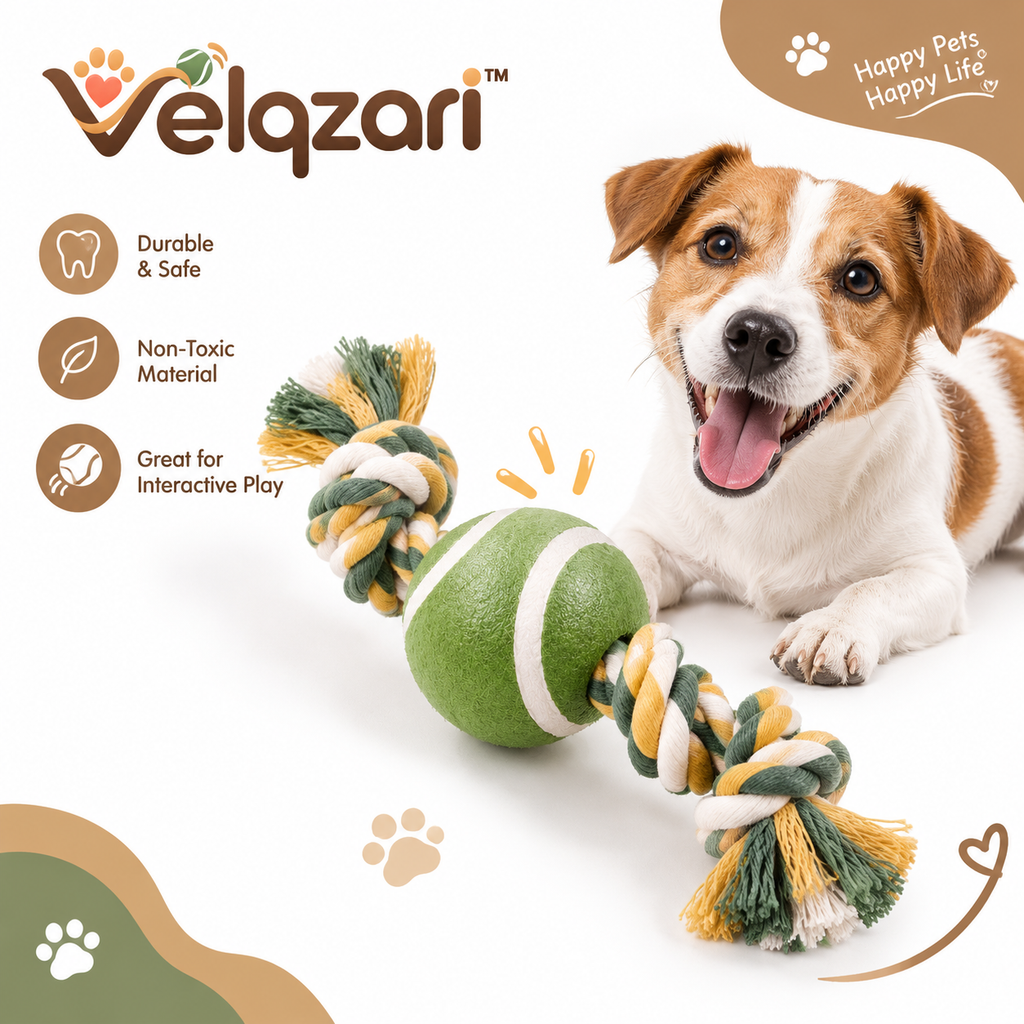 Velqzari Dog Rope Toy with Tennis Ball